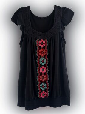 L8teR Blue Ruffled Cap Sleeve Blouse